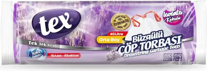 Saci de Gunoi/Menajeri TEX cu Parfum de Lavanda/Capsuni/Lamaie 60L 65x70 cm